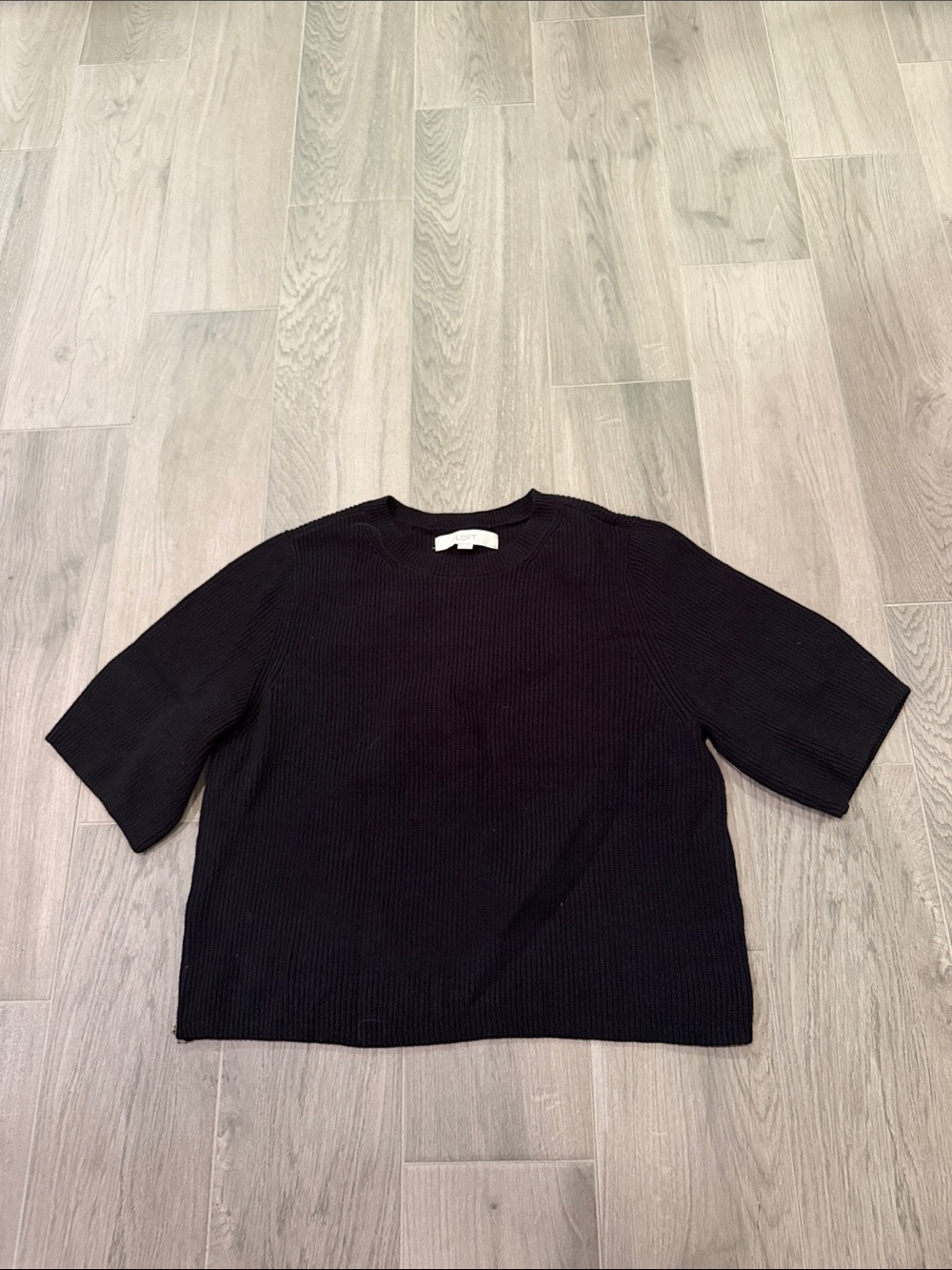 Loft Woman’s Black Ribbed Short-Sleeve Sweater Size S